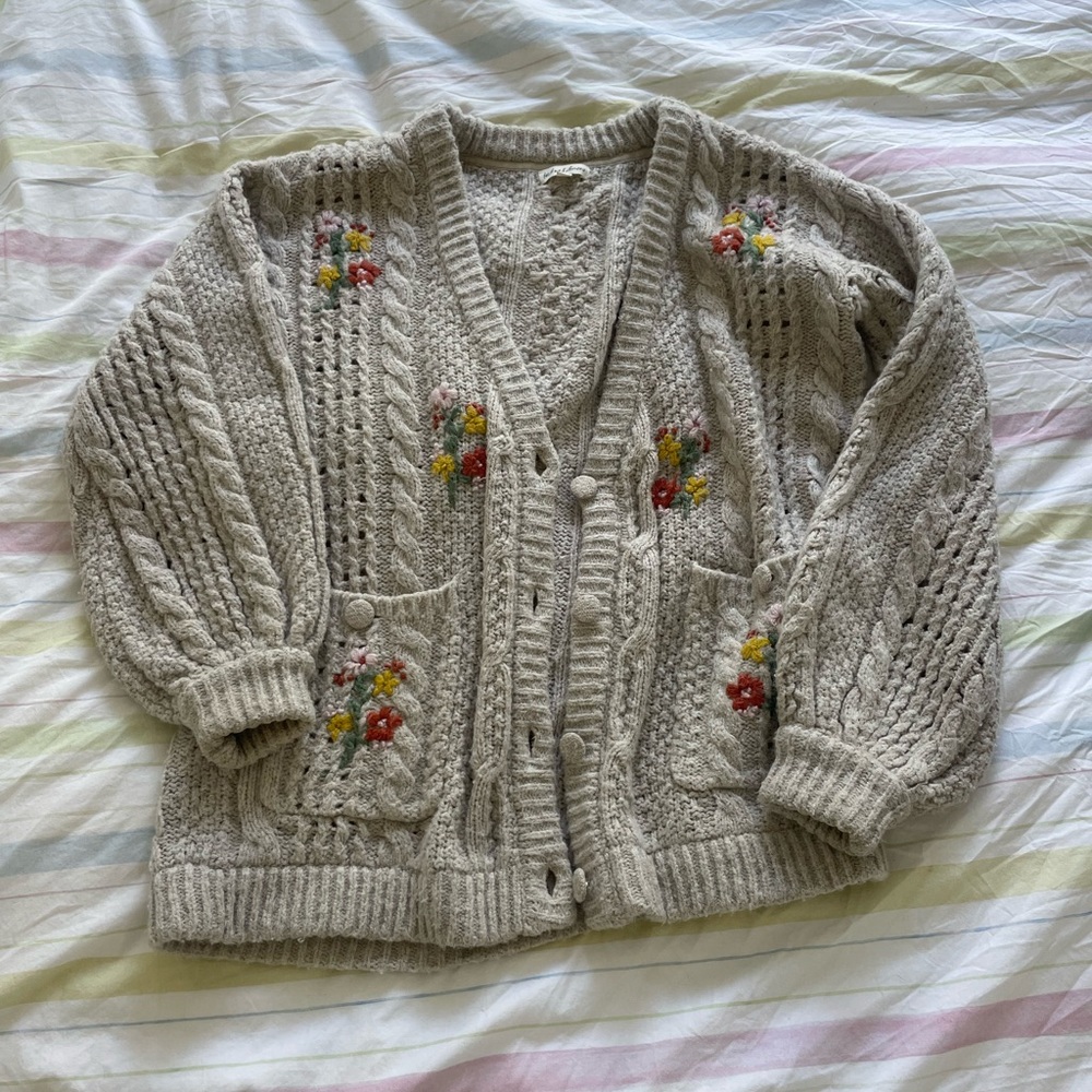 For Love & Lemons amaryllis neutral chunky full length cardigan sweater